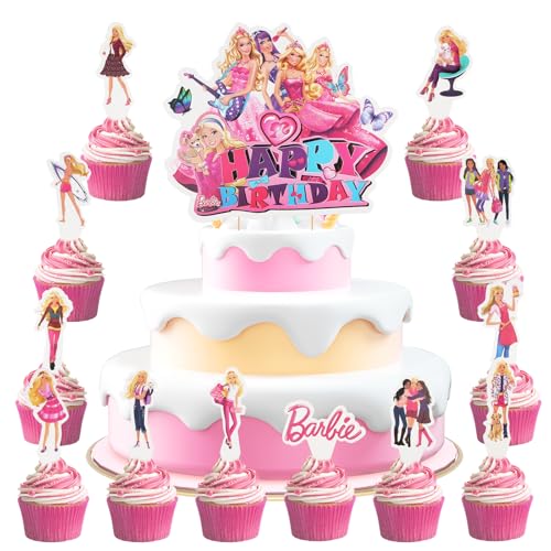 Xingsky Cake Topper Geburtstag Mädchen, 13 Stück Deko Prinzessin Geburtstag Deko, Tortenaufleger Prinzessin für Kinder Mädchen Geburtstags Kuchen Cupcake Topper Dekoration Party von Xingsky