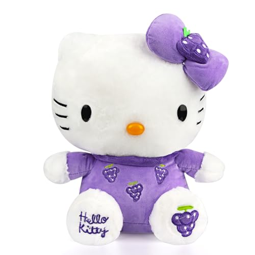 Xingsky Cat Plush, Hello Kitty Plüschtier 30cm Cat Plushie Kawaii kuscheltiere für Kinder Mädchen Erwachsene Geburtstage Weihnachten Party - Traube von Xingsky