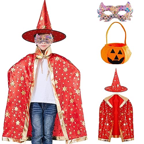 Xingsky Kinder Umhang, Halloween Kostüme für Kinder Hexe Umhang Kinder mit Hut Umhang Kürbis Candy Bag Augenmaske Kostüm Umhang Kinder für Halloween Karneval Cosplay Maskerade Xingsky Kinder Umhang, Halloween Kostüme für Kinder Hexe Umhang Kinder mit Hut Umhang Kürbis Candy Bag Augenmaske Kostüm Umhang Kinder für Halloween Karneval Cosplay Maskerade von Xingsky
