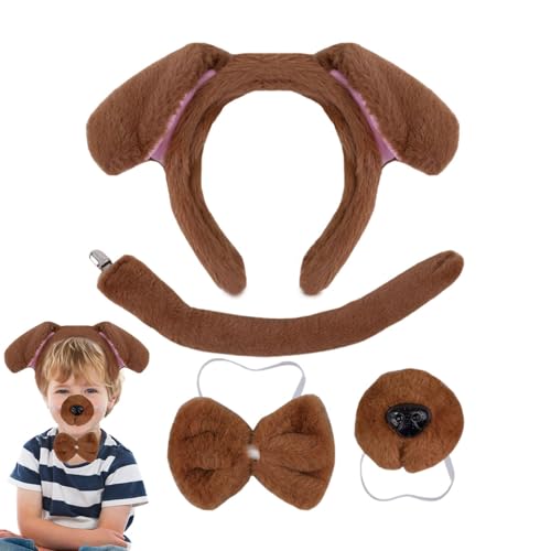 4-teiliges Cosplay-Set für Welpen: Hunde- und Hundekostüm, Hundekostüm mit verstellbarem Nasenschwanz, gemütliches Schwanz-Kostüm für Haustiere von Xinhuju