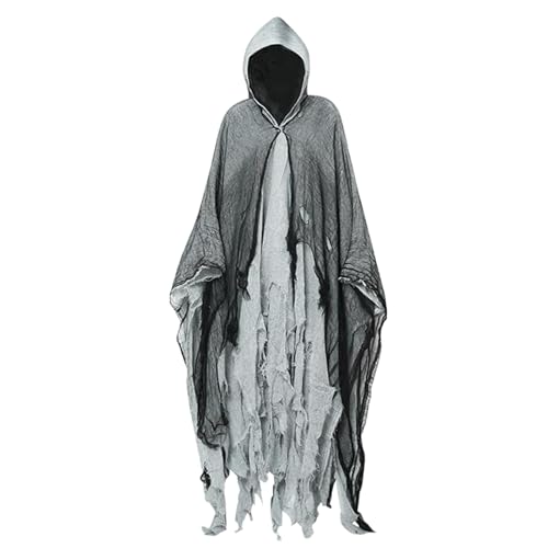 Gruseliger Halloween-Umhang – Unisex-Cape Mit Kapuze, Weißes Netz-Design | Leichtes Verkleidungs- Mit Fließender Silhouette, Kostümparty-Accessoire Für Themenveranstaltungen, Rollenspiele Und Tan von Xinhuju