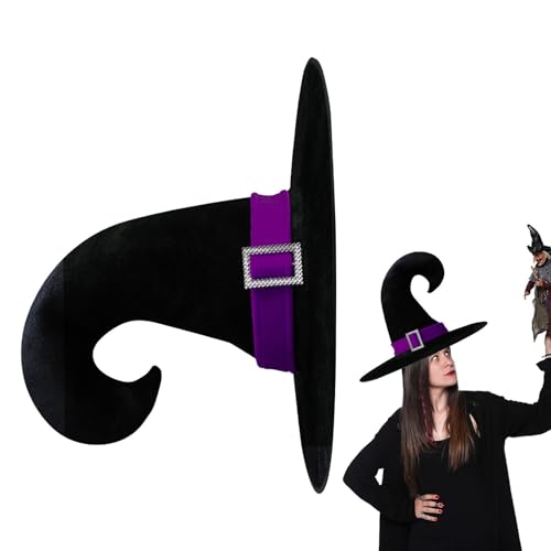 Halloween-Hut, schwarzer spitzer Hut, Halloween-Hut, Hexenhut mit silberfarbener Schnalle, Halloween-spitzer Hut aus Samt, Partyzubehör für Frauen und Mädchen Halloween-Hut, schwarzer spitzer Hut, Halloween-Hut, Hexenhut mit silberfarbener Schnalle, Halloween-spitzer Hut aus Samt, Partyzubehör für Frauen und Mädchen von Xinhuju