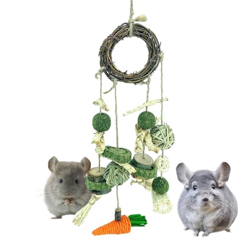 Handgefertigtes Kaninchen Kauspielzeug - Beißkaukaue aus Naturholz und Rattan für Käfig | Hängendes Spielspielzeug für gesunde Zähne, Vogelbeißpflege, kleines Zubehör von Xinhuju