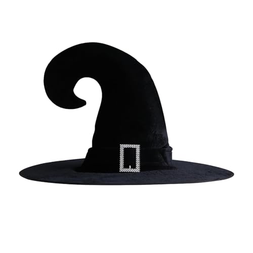 Hexenhut | Halloween Schwarz Spitzhut | Schwarzer Hexenhut mit silberner Schnalle, Halloween Spitzhut aus Samt, Partybedarf für Frauen Mädchen von Xinhuju