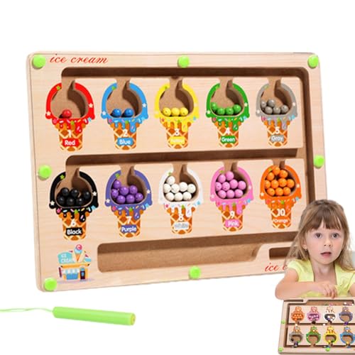 Magnetisches Eiscreme-Labyrinth Puzzle - Farbsortierung und Zählspielzeug, pädagogisches Holzpuzzle | Montesori Early Learning Game for Kids 3-5 Years, Fine Motor Skills & Skill Developme von Xinhuju