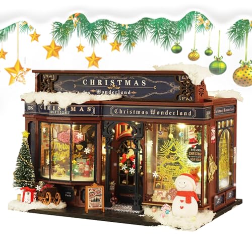 Miniatur-Weihnachtshäuser – Modellbau von Spielzeug, Bastelsets für Erwachsene und Jugendliche | Kleines Holzhaus mit Weihnachtsbaum und Möbeln, Haus-Set von Xinhuju