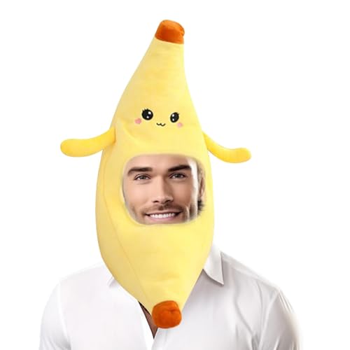Plüschfrucht -Kopfbedeckung - Lustiges Bananenkostüm, Plüschfruchthut | Weiche Bananen -Kopfbedeckung für Halloween, süßer Bananenhut für Erwachsene, Cosplay, lustige Foto -Requisite für Partys, Hallo von Xinhuju