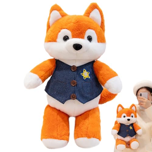Plüschfuchs -Puppe - 30 cm/11,8 -Zoll -gefüllte Tierspielzeug mit großem Schwanz, weicher und süßer schlafender Begleiter | Entzückender Plüsch mit Weste für & Mädchen, lustiges Gutenacht und H von Xinhuju