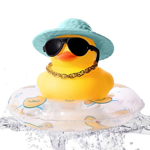 -Sonnenbrille aus Gummi, Auto-Armaturenbrett-Dekorationen, niedliche Entenautoornamente mit Sonnenhut, Sonnenbrille, Halskette -Sonnenbrille aus Gummi, Auto-Armaturenbrett-Dekorationen, niedliche Entenautoornamente mit Sonnenhut, Sonnenbrille, Halskette von Xinhuju