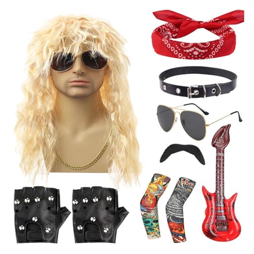 Xinhuju 80er Jahre Rocker Kostüm für Männer, 10pcs Halloween Rocker Kostüm | Kostümzubehör für Männer, einschließlich Perückenstirnbandkragen Sonnenbrillen Handschuhe Ärmel Bart Gitarren -Requisiten Xinhuju 80er Jahre Rocker Kostüm für Männer, 10pcs Halloween Rocker Kostüm | Kostümzubehör für Männer, einschließlich Perückenstirnbandkragen Sonnenbrillen Handschuhe Ärmel Bart Gitarren -Requisiten von Xinhuju