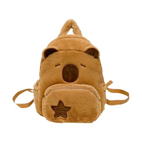 Xinhuju Capybara Plush Rucksack - süße Tierschule, lässiger Cartoon mit Schlüsselbund | Weiche Bequeme Umhängetasche für Kinder Mädchen Teenager, leichtes Reisen im Freien Spaß Carry C von Xinhuju