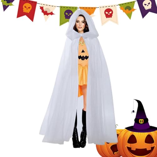 Xinhuju Hexenumhang mit Kapuze, langer Cosplay-Umhang | Show-Kostüm, Zaubererumhang, transparenter Tüllumhang für Halloween-Rollenspiel, Bühnenaufführung von Xinhuju