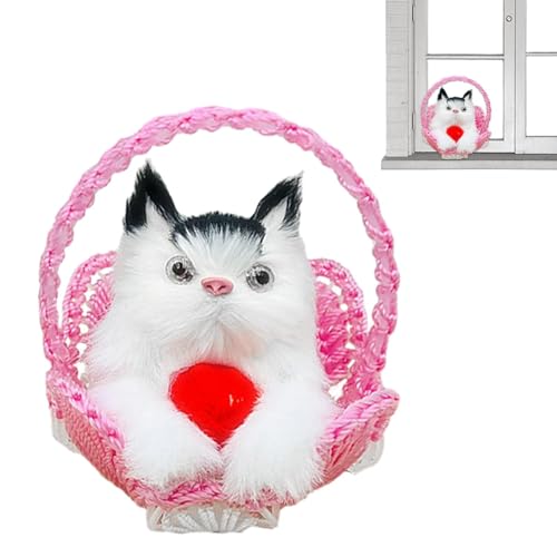 Xinhuju Kätzchen-Spielzeug, realistische Fellkatze - Spielzeug für schlafende Katzen im Korb - realistisches Plüschspielzeug für süße Katzen, Kätzchen in einem gewebten Korb, im Korb Xinhuju Kätzchen-Spielzeug, realistische Fellkatze - Spielzeug für schlafende Katzen im Korb - realistisches Plüschspielzeug für süße Katzen, Kätzchen in einem gewebten Korb, im Korb von Xinhuju