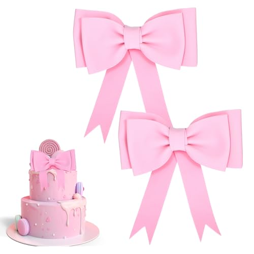 2 Stück Torten Deko, Rosa Schleife, Kuchendeko Geburtstag, Große Schleife Tortendeko Kuchen Topper Kuchendekoration Übergroße Schleifen Kuchenaufsatz für Hochzeit Party Valentinstag Muttertag von Xinjoduz
