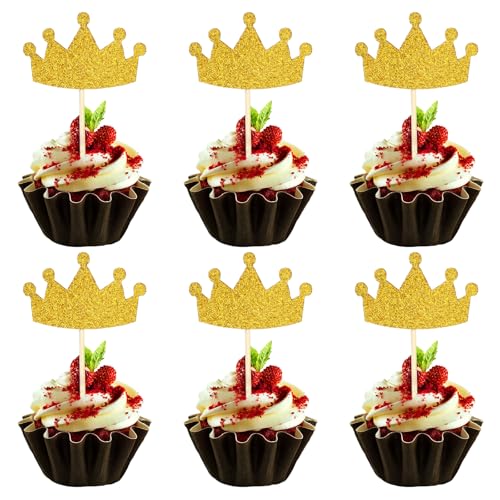 30 Stück Muffin Deko Krone Cupcake Topper Gold Kronen Tortendeko Glitzer Goldene Kuchen Dekor Cake Topper Geburtstag für Party Dekorationen Geburtstag Hochzeit von Xinjoduz