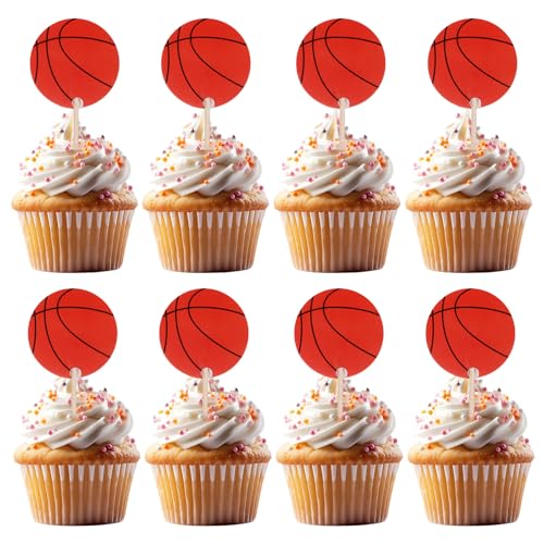 48 Stück Muffin Deko, Basketball Cupcake Topper, Basketball Deko Geburtstag Kinder Rot Tortendeko Kuchendekoration für Party Geburtstagsfeie Kuchen Dekoration von Xinjoduz