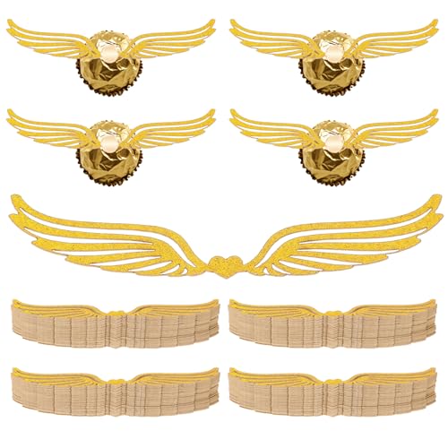 50 Stück Geburtstags Deko Gold Glitter Flügel Cake Topper Kuchen Dekoration Liebe Wings Tortendeko Schokoladendekoration mit Klebepunkt Kuchendeko für Cupcake Mottoparty Hochzeit Party Bonbons von Xinjoduz