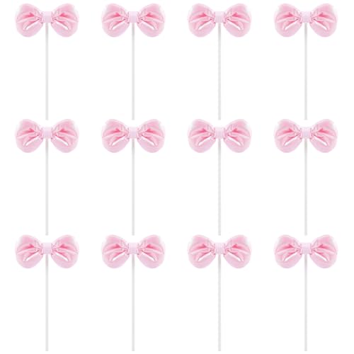 Cupcake-Topper mit rosa Schleife, Cupcake-Aufsätze, Schleife, Cupcake-Picks, rosa Schleife, Babyparty, Cupcake-Topper für Junggesellinnenabschied, Braut, Verlobung, Hochzeit, Mädchen, Babyparty von Xinjoduz