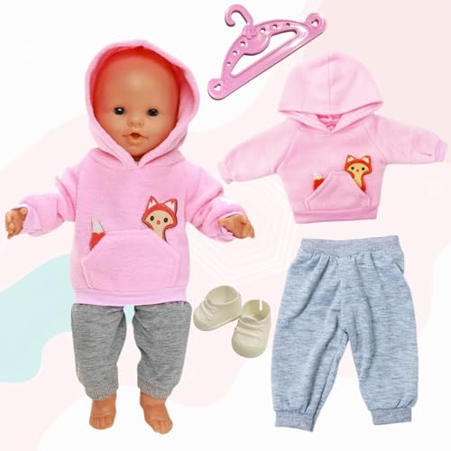 Xinlon 4 Stück Doll Clothing Set Gift , Dolls Clothing, Doll Clothes Outfits for Baby Dolls 18 Zoll, Doll Clothes with Hooded Sweatshirt and Trousers, Inklusive Schuhe und Kleiderbügel(Rosa) von Xinlon