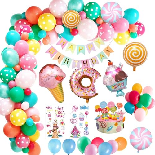 Xinlon Geburtstagsdeko Mädchen, 60 Stück Kindergeburtstag Deko Pastell Luftballons Girlande, tortendeko geburtstag Happy Birthday, Ballon Eiscreme, Luftballons Donut-Party-Dekorationen Mehrweg von Xinlon