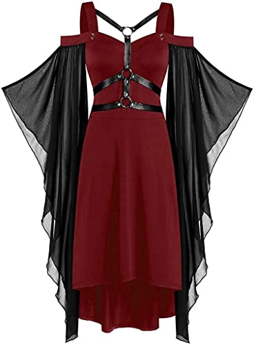 Mittelalter Kleid Damen Vintage Punk Renaissance Halloween Karneval Vampir Kleidung Fledermausärmel Kostüm Gothic Cosplay Dress von Xinlong