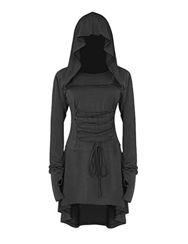 Xinlong Gothic Kleid Damen Mittelalter Renaissance Mit Kapuze Kleid Rock Damenkostüm Cosplay für Halloween Karneval von Xinlong