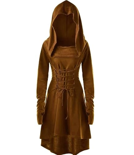 Xinlong Gothic Kleid Damen Mittelalter Renaissance Mit Kapuze Kleid Rock Damenkostüm Cosplay für Halloween Karneval von Xinlong