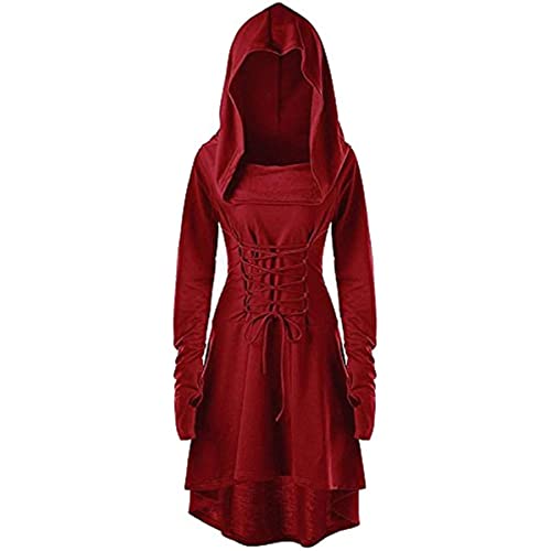 Xinlong Gothic Kleid Damen Mittelalter Renaissance Mit Kapuze Kleid Rock Damenkostüm Cosplay für Halloween Karneval von Xinlong