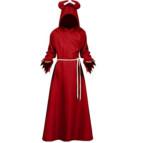 Xinlong Halloween Mönch Robe Priester Kostüm Herren Cosplay Mönchskostüm Mittelalter Renaissance Hooded Mönch Kostüm (L, W-Burgunderrot) von Xinlong