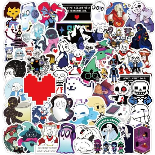 Xinnice 100 Stück Anime Aufkleber, Sans/Flowey/Frisk Anime PVC Aufkleber, Cartoon Figuren Aufkleber für Laptop, Gepäck, Skateboard und Auto von Xinnice
