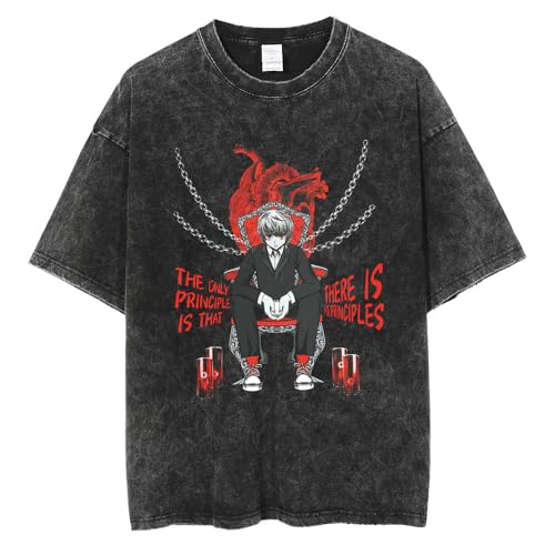 Xinnice Anime T Shirt Killua zaoldyeck/Gon Freecss Merch Kurzarm Vintage Washed Oversize Sommer Schwarz Unisex T shirt S-3XL von Xinnice