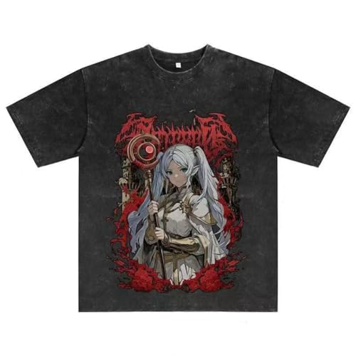 Xinnice Anime Vintage Washed T-shirt Frieren und Fern Tshirt Sommer Kurzarm Baumwolle Streetwear Harajuku T Shirt von Xinnice