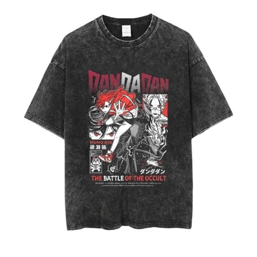 Xinnice Ayase Momo Shirt Anime Vintage Washed Aged T-Shirt Okarun/Turbo Granny Kurzarm Sommer Oversize Schwarz T shirt von Xinnice