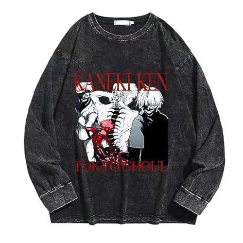 Xinnice Kaneki Ken Sweatshirt Anime Vintage Washed Sweatshirt Kapuzenpullover Kaneki Ken Merch Baumwolle Pullover Shirt von Xinnice