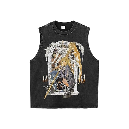 Xinnice Misa Amane Top Anime Kurzarm/T Shirt/Kapuzenpullover Misa Amane Vintage Washed Oversize Sommer Schwarz T-shirt von Xinnice