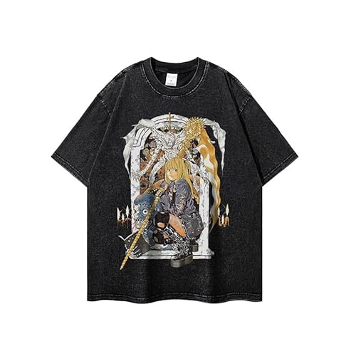 Xinnice Misa Amane Top Anime Kurzarm/T Shirt/Kapuzenpullover Misa Amane Vintage Washed Oversize Sommer Schwarz T-shirt von Xinnice