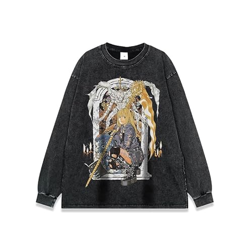 Xinnice Misa Amane Top Anime Kurzarm/T Shirt/Kapuzenpullover Misa Amane Vintage Washed Oversize Sommer Schwarz T-shirt von Xinnice