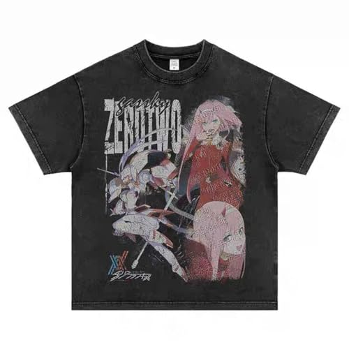 Xinnice Zero Two T Shirt Anime Vintage Washed T-shirt Sommer Zero Two Kurzarm Baumwolle Streetwear Harajuku Kurzarm Xinnice Zero Two T Shirt Anime Vintage Washed T-shirt Sommer Zero Two Kurzarm Baumwolle Streetwear Harajuku Kurzarm von Xinnice