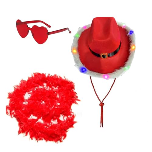 Xinsheinelry 3-teiliges Weihnachtsmützen-Set mit LED-Herz und Schal, winddicht, für Fotoshootings von Xinsheinelry