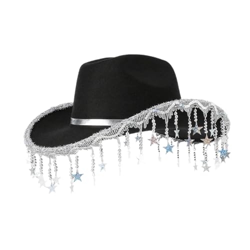 Xinsheinelry Cowgirl-Hut mit Paillettenbesatz für Mädchen, atmungsaktiv, mit Sternfransen, Bankette, Karneval, Fotografie Xinsheinelry Cowgirl-Hut mit Paillettenbesatz für Mädchen, atmungsaktiv, mit Sternfransen, Bankette, Karneval, Fotografie von Xinsheinelry