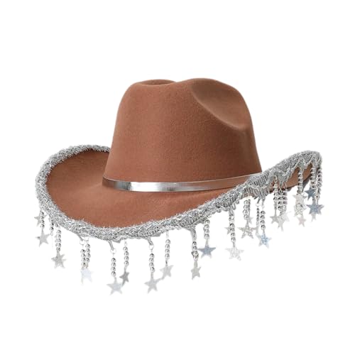 Xinsheinelry Cowgirl-Hut mit Paillettenbesatz für Mädchen, atmungsaktiv, mit Sternfransen, Bankette, Karneval, Fotografie Xinsheinelry Cowgirl-Hut mit Paillettenbesatz für Mädchen, atmungsaktiv, mit Sternfransen, Bankette, Karneval, Fotografie von Xinsheinelry