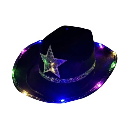 Xinsheinelry Cowgirl-Hut mit Schmucksteinen, beleuchtet, Brauthut, Panamahut für Junggesellinnenabschied, Cowgirl-Hut, vielseitig für Clubbühne von Xinsheinelry