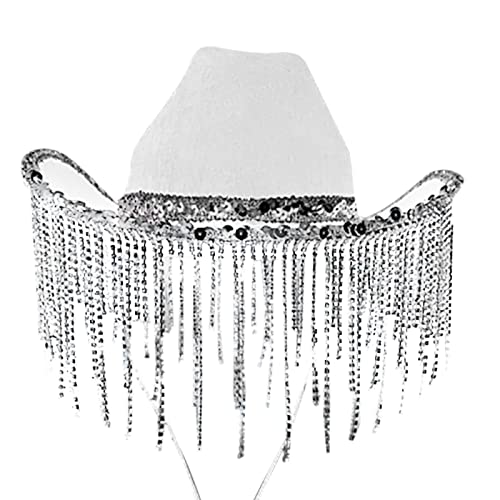 Xinsheinelry Cowgirl-Hut mit Strasssteinen, Kuh-Mädchen-Hut mit Pailletten, Strass, Fransen, Erwachsenengröße, Hut für Party 3 Xinsheinelry Cowgirl-Hut mit Strasssteinen, Kuh-Mädchen-Hut mit Pailletten, Strass, Fransen, Erwachsenengröße, Hut für Party 3 von Xinsheinelry