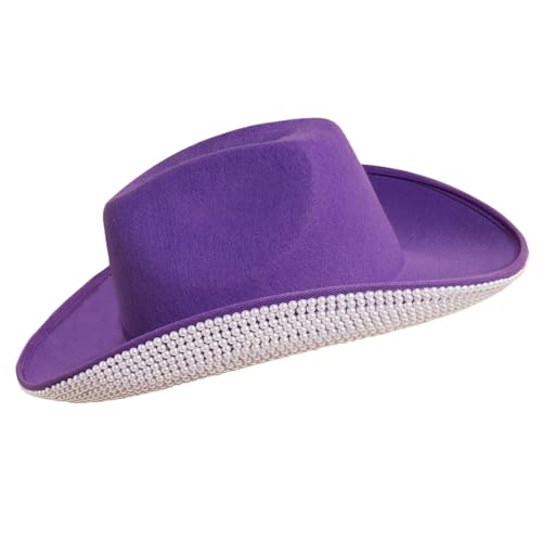 Xinsheinelry Cowgirl-Hut mit verstellbarem Kinnseil für Bälle, Bankette, Party, Perlen, Nieten, Cowgirl-Hut für Erwachsene und Teenager von Xinsheinelry