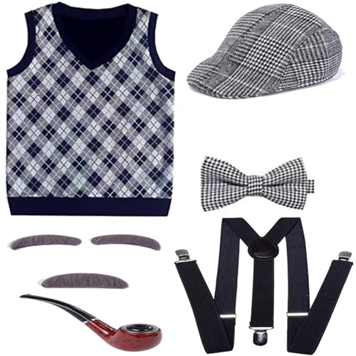 Xinsheinelry Großvater Set Halloween Old Man Kostüm Set Opa Hat Pipe Gläses Augenbrauen Schnurrbart Für Den 100. Schultag von Xinsheinelry