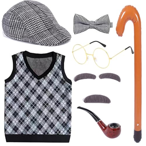Xinsheinelry Großvater Set Halloween Old Man Kostüm Set Opa Hat Pipe Gläses Augenbrauen Schnurrbart Für Den 100. Schultag von Xinsheinelry