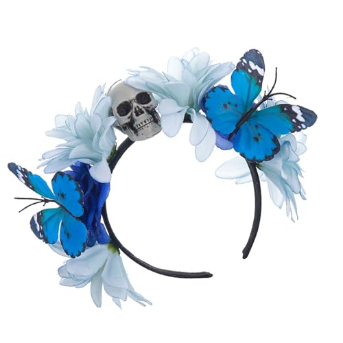 Xinsheinelry Halloween Skull Stirnband Punk Stirnbänder Schmetterlingshaarband Des Toten Blumenhaarstücks Cosplay Masquerad von Xinsheinelry