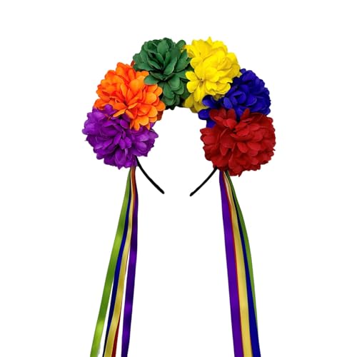 Xinsheinelry Rose Regenbogen Blumenhaarband Haare Bunte Blumenquasten Haarstyling Für Live Show Stirnbänder Für Carnivalen von Xinsheinelry