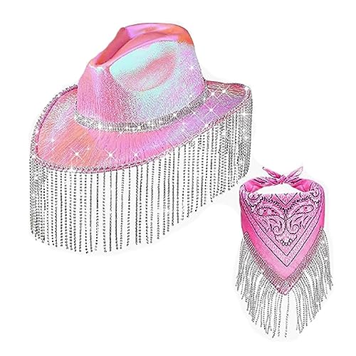 Xinsheinelry Schimmernde Quasten Hut mit Kopftuch Western und Bandana von Xinsheinelry
