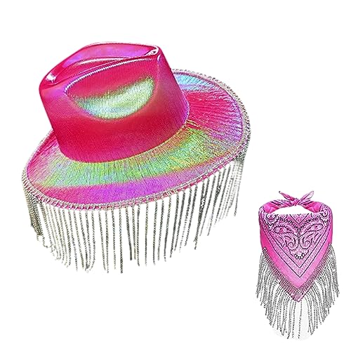 Xinsheinelry Schimmernde Quasten Hut mit Kopftuch Western und Bandana von Xinsheinelry